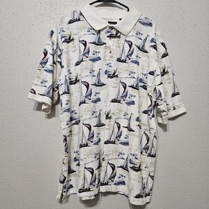 Vintage Nautical Sailboat Polo Shirt XL Cotton Traders 90s